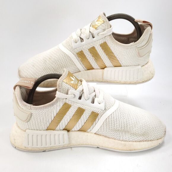 Adidas NMD R1 Athletic Lace Up Training Shoe Womens Size 7.5 B37650 White Gold - Picture 5 of 9
